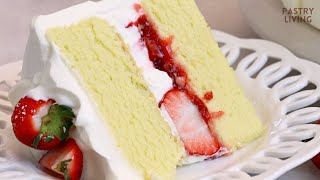 FLUFFY Strawberry Cream Cake  Chiffon Cake [upl. by Esoranna158]