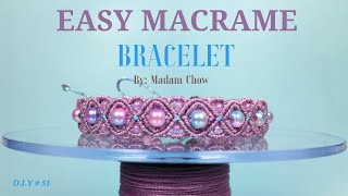 How To Macrame Diamond Pattern Bracelet With Pearls [upl. by Alcinia]