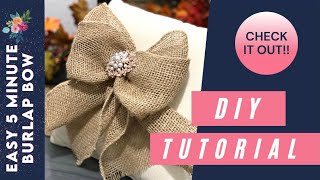 How to Make an Easy Five Minute Burlap Bow for any Occasion [upl. by Atlas]