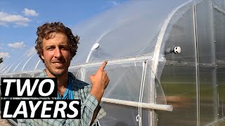 Installing TWO layers Inflated Greenhouse Plastic  How To Pull [upl. by Penman]