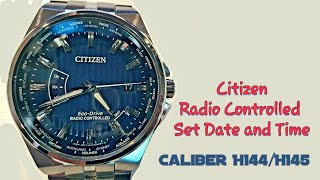 How to set Time and Date Citizen Eco Drive AT Radio Controlled H144 H145 [upl. by Hellah447]