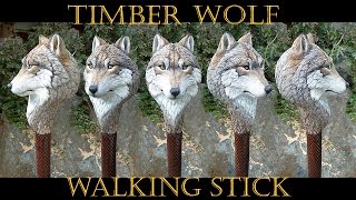 Timber Wolf and Shed Antler Wood Carved Walking Stick [upl. by Atiuqahs655]