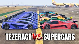 GTA 5 ONLINE  TEZERACT VS 10 FASTEST SUPERCARS WHICH IS FASTEST  DRAG RACE [upl. by Nolyaj]