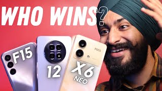 Best 5G Phone Under ₹15000  Samsung F15 vs Poco X6 Neo vs Realme 12 [upl. by Yntrok]