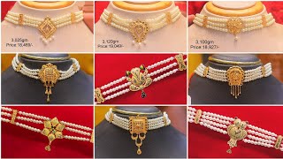 Latest 22k Gold Pearl Choker Necklace Designs With Price And Weight Mukta Choker New Pearl choker [upl. by Niwdla]