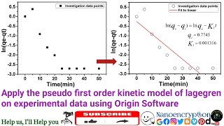 How to apply the pseudo first order kinetic model of lagegren on experimental data using Origin Soft [upl. by Yevi774]