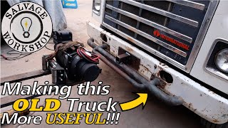 CUSTOM Building a FRONT Winch Mount  1988 IH Scissor Dump Truck [upl. by Hunfredo]