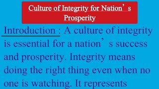 Culture of Integrity for Nation’s Prosperity Essay in 500 words [upl. by Neeoma]