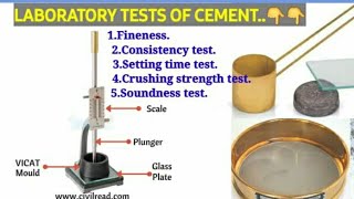 Tests Laboratory of cementsFinenessConsistencySetting TimeCrushingSoundness test of cement [upl. by Anirtac564]