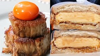 Asmr Enoki Steak with Egg yolk and Cheese Katsu Sandwich reverse asmr food [upl. by Kelvin]