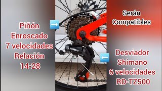 Desviador Shimano tourney RDTZ500 de 6 velocidades es compatible con un piñon de 7 velocidades [upl. by Keung]