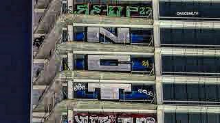 Graffiti Artists Caught Vandalizing Oceanwide Plaza in DTLA [upl. by Attaynik]