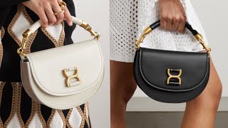 Chloe Marcie mini suedetrimmed leather shoulder bag Color white black [upl. by Arreyt809]