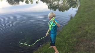 How to throw a cast net  by a 6 year old [upl. by Boothman]