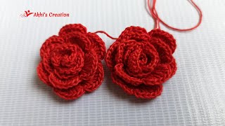 Easy Crochet Rose Flower কুশিকাটার গোলাপ ফুল [upl. by Valentin]