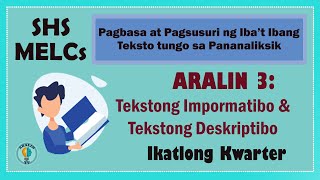 Aralin 3 Tekstong Impormatibo at Tekstong Deskriptibo SHS Grade 11 MELCs Part 1 Ver1 [upl. by Anilahs835]