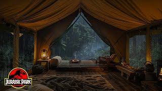 Jurassic Park Ambience  Camping in Forest with Rain on Tent Sound Dinosaur Rampage  Sleep Well [upl. by Aneladgam]