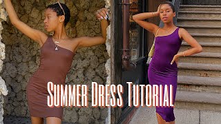 DIY SUMMER DRESS TUTORIAL  EASY Sewing Project for Beginners  One Shoulder Dress [upl. by Atsyrk]