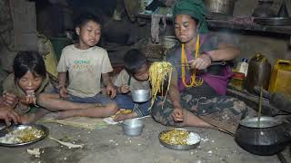 Cooking and eating long noodles by using primitive technology  Rural life [upl. by Mariana]