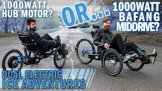 ICE Adventure Trikes with 1000W Hub Motor amp 1000W Bafang Middrive  Full Suspension Recumbent Trikes [upl. by Tobiah768]