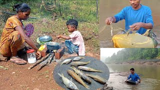 Net Fishing In River And Fish Cooking A Village Style Ruralvillagecooking mohannk village [upl. by Burr121]