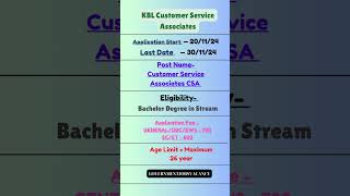 KBL Customer Service Associates Recruitment 2024 kbl customerservice jobs2024 [upl. by Relyk]