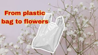 Make beautiful flowers from plastic bagBaby breath from plastic recycling project [upl. by Ayocat]