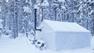 30C WINTER CAMPING ALONE in a HOT TENT [upl. by Sherl]