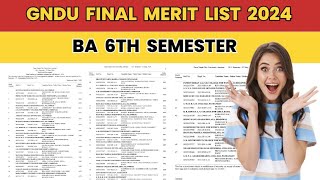 Gndu Final Merit List 2024 😱 BA 6th Semester  BA Merit List 2024  Gndu Result News Today [upl. by Anatnas]