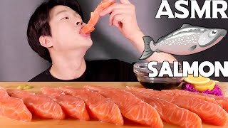 BIG PIECE OF SALMON SASHIMI EATING SOUNDS MUKBANG 1kg 한입 가득 대왕 생연어회 리얼사운드 먹방 [upl. by Aihsined]