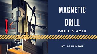 Magnetic drill  machine drilling a m20 hole on steel beam [upl. by Stortz]