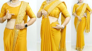 Stone work silk saree draping perfect look slim amp attractive easy silk saree draping [upl. by Lehsreh179]