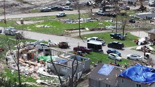 Drone video shows damage devastation in Minden Iowa after Fridays deadly tornado [upl. by Scherman518]