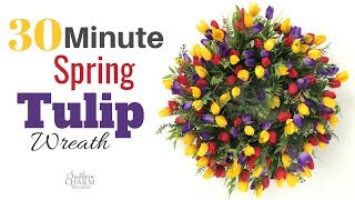 Spring Tulip Wreath Tutorial on Grapevine for Front Door [upl. by Irita]