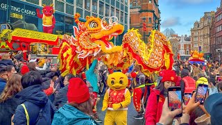 London’s Chinese New Year GRAND PARADE 2024 in Chinatown for Year of the Dragon 🐉 4K HDR 60FPS [upl. by Darnok955]