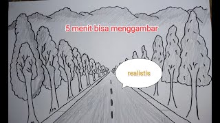 MENGGAMBAR Pemandangan Perspektif satu titik [upl. by Nesyrb]