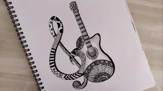 How to draw Mandala art of Guitar and music note  Zentangle art  Doodle art  Easy drawing [upl. by Urian]