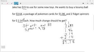 5th Grade Math Multi Step Word Problem with Decimals 2 [upl. by Ijnek]