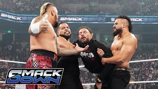 FULL SEGMENT The Bloodline destroy Roman Reigns and Jimmy Uso SmackDown Oct 18 2024 [upl. by Akehsal601]