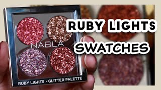 Nabla Cosmetics Ruby Lights Glitter Palette Swatches [upl. by Ivek321]