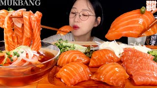 기분이 연어할 땐 연어파티🧡대왕연어초밥 연어국수 연어회 먹방 Salmon Noodles amp Sushi  KOREANFOOD MUKBANG ASMR [upl. by Aeslehs]