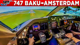 Silkway Boeing 747400 Cockpit Baku🇦🇿 to Amsterdam🇳🇱 [upl. by Adrea]