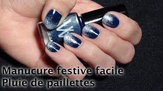 Tutoriel manucure festive facile  Pluie de paillettes et cobalt [upl. by Artenehs]