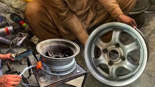 How to Repair Broken Alloy Wheel Rim  How to Repair a aluminum Bent Wheel  Alloy Wheel Restoration [upl. by Tybald]