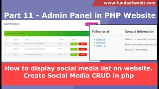 Part 11  How to display social media list on website  Create Social Media CRUD in php [upl. by Barris]