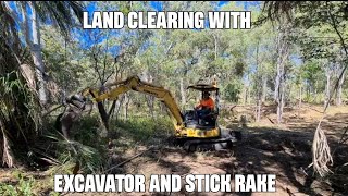 Clearing Land with Excavator and Stick Rake Brush Clearing [upl. by Akinit408]