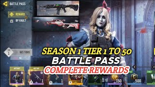 Season 1 2024 Complete Tier 1 To 50 All Battle pass Rewards  Season 1 Battle pass Emote Codm 2024 [upl. by Arreip]