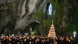 Procession Mariale aux flambeaux at the Grotte de Massabielle in Lourdes  31 October 2024 [upl. by Linnea]