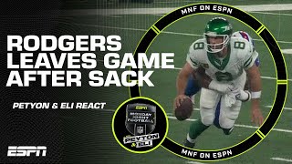 Aaron Rodgers walks off field after taking sack  ManningCast [upl. by Ahsuatal]