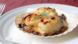 Coquilles St Jacques  Creamy Scallop amp Mushroom Gratin Recipe [upl. by Tristas147]